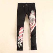 Men’s clothing fashion print skull pp male jeans slim straight men’s clothing flower trousers