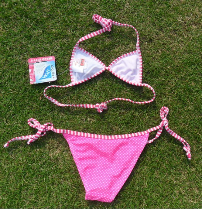 free shipping new 2015 hello kitty kids girls swimwear two pieces bikini set swimsuit 3