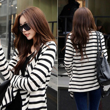 New Fashion Women Ladies Long Sleeve Striped Cotton Peplum Autumn Casual Top Cardigan Blouse Jacket Size