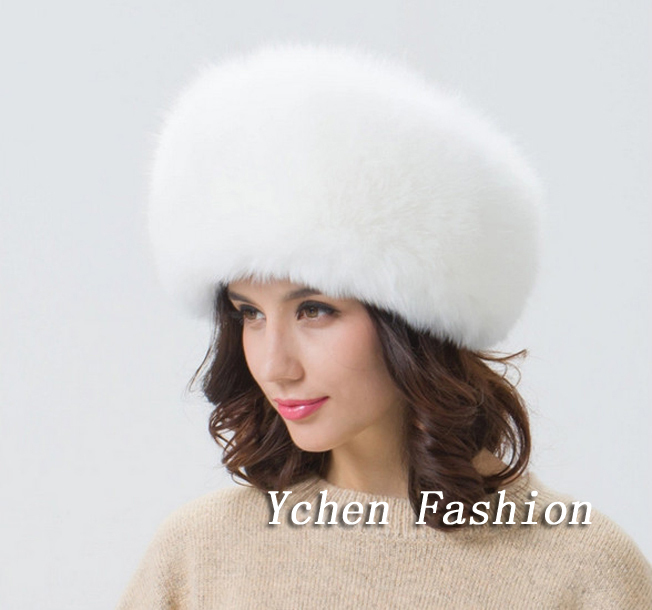 Фотография New Arrival Winter Fur Hats For Women High Quality Real Fox Fur Caps With Leather Top Real Fur Beanies Skullies YH044