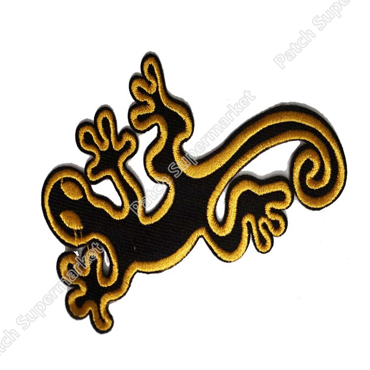 Black Salamander Lizard Embroidered Embroidery Iron Sew On Patch Badge Motif