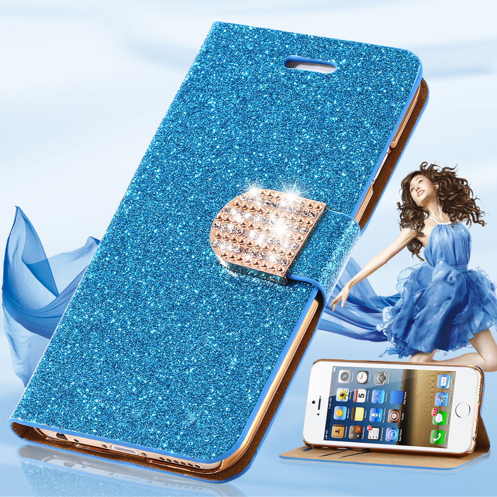 S6 S6 Edge Glitter Bling Rhinestone Diamond Luxury Flip Case Leather Wallet Stand Cover for Samsung
