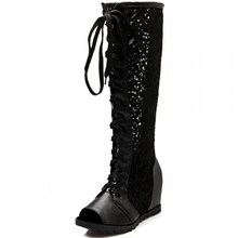 2015women sandals platform wedges summer boots knee high gladiator sandals sexy high heel peep toe shoes