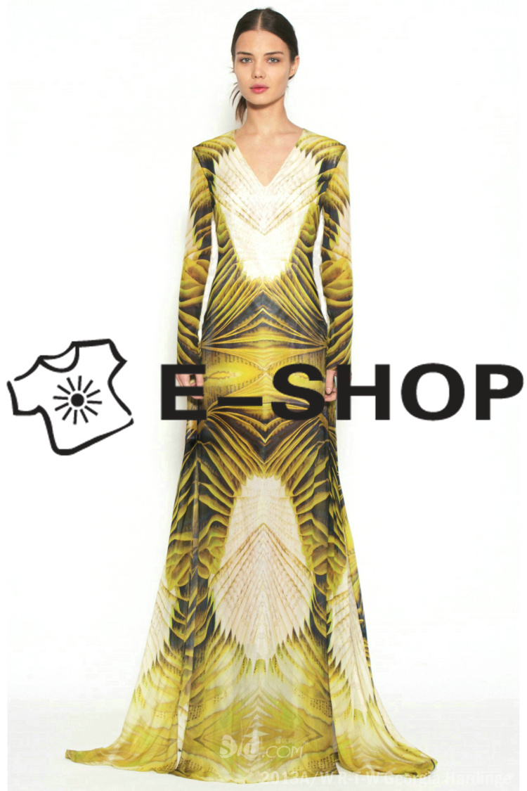 Free shipping 2013 Autumn fashion elegant digital print slim expansion bottom Runway Long Dress Women