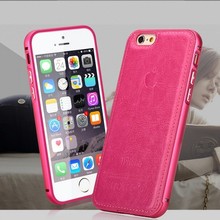 Leather Case for iphone 6 Metal Aluminum Frame Leather Back Cover Phone Bags Protector for Apple