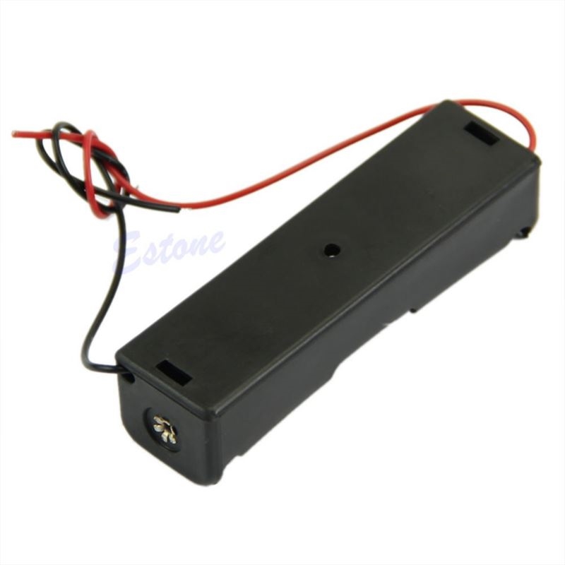 Free Shipping Plastic Battery Storage Case Box Holder For 1 x 18650 Black With 6 Wire