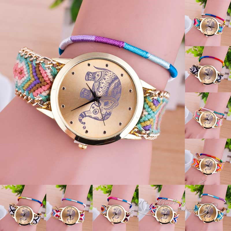 Fashion Maya Style Knit Band Rose Gold Dial Casual Leisure Vintage Bracelet Wrist Watch Watches For