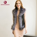 Sinofashion 2016 Autumn and Winter Europe America Lapel Collar PU leather Vest Faux Fur Jacket Women