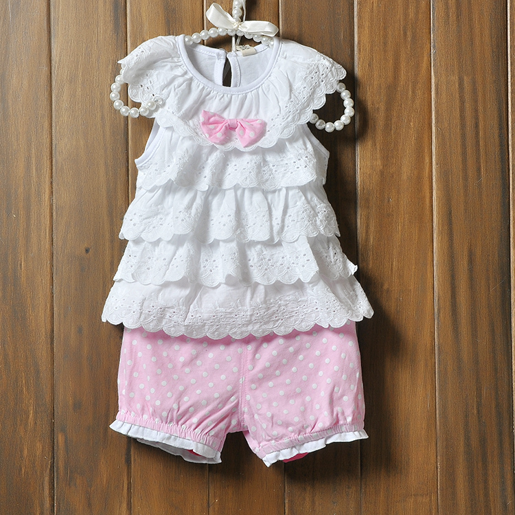 Baby Girl Cake layers of lace sleeveless tops shorts suits Blue Polka Dot Polka Dot Cake