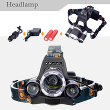 2016 New,T6Headlamp 5000 Lumens 3 x Cree XM-T6 +2R5 Lamp LED camping Headlamp Headlight with rechargeable battery & charger