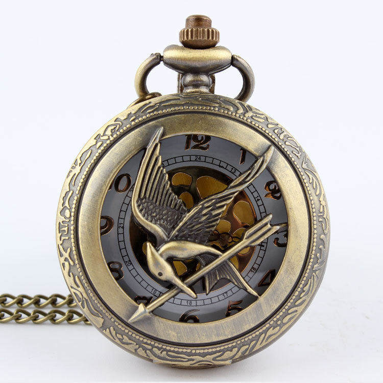 Latest Vintage Unique Large Hunger Game Steampunk Pocket Watch Necklace Chain P104 relogio de bolso
