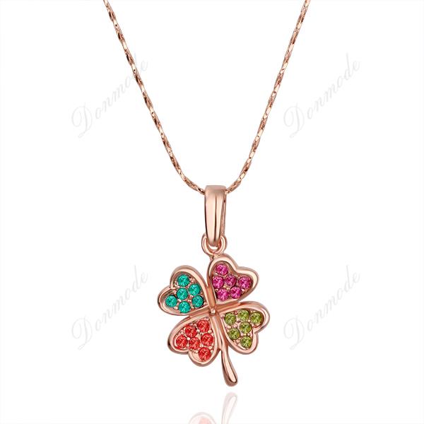 Free shipping Fashion jewlery Wholesale 18K Gold Plating Crystal Colour Lucky Clover Pendants Necklace Accessories N115