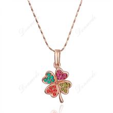 Free shipping Fashion jewlery Wholesale 18K Gold Plating Crystal Colour Lucky Clover Pendants Necklace N115
