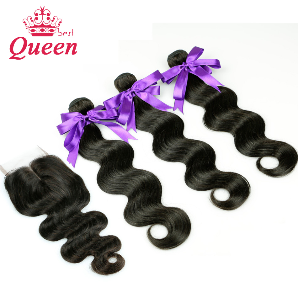 7A Unprocessed Indian Virgin Hair With Closure Queen Hair Body Wave Human Hair And Closure Indian Body Wave With Lace Closure