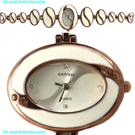 FW657B New Brown Band Elliptic Brown Watchcase Silver Dial Ladies Bracelet Watch