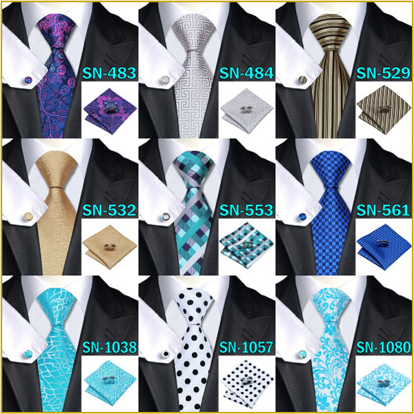40 Style Tie hanky cufflink Sets 2015 Fashion 100 Silk Neckties Ties for mens gravata For