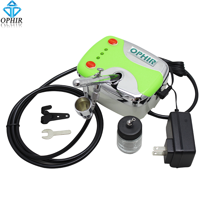 OPHIR Green 0.35mm Dual-Action Airbrush Kit with Mini Air Compressor for Temporary Tattoo Hobby_AC002G+AC072