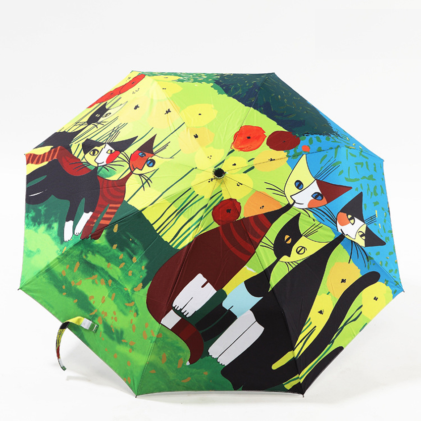 Cat Umbrella For Women Three-folding Umbrella Fashion Design Paraguas Umbrella coating is prevented bask in the Folding umbrella