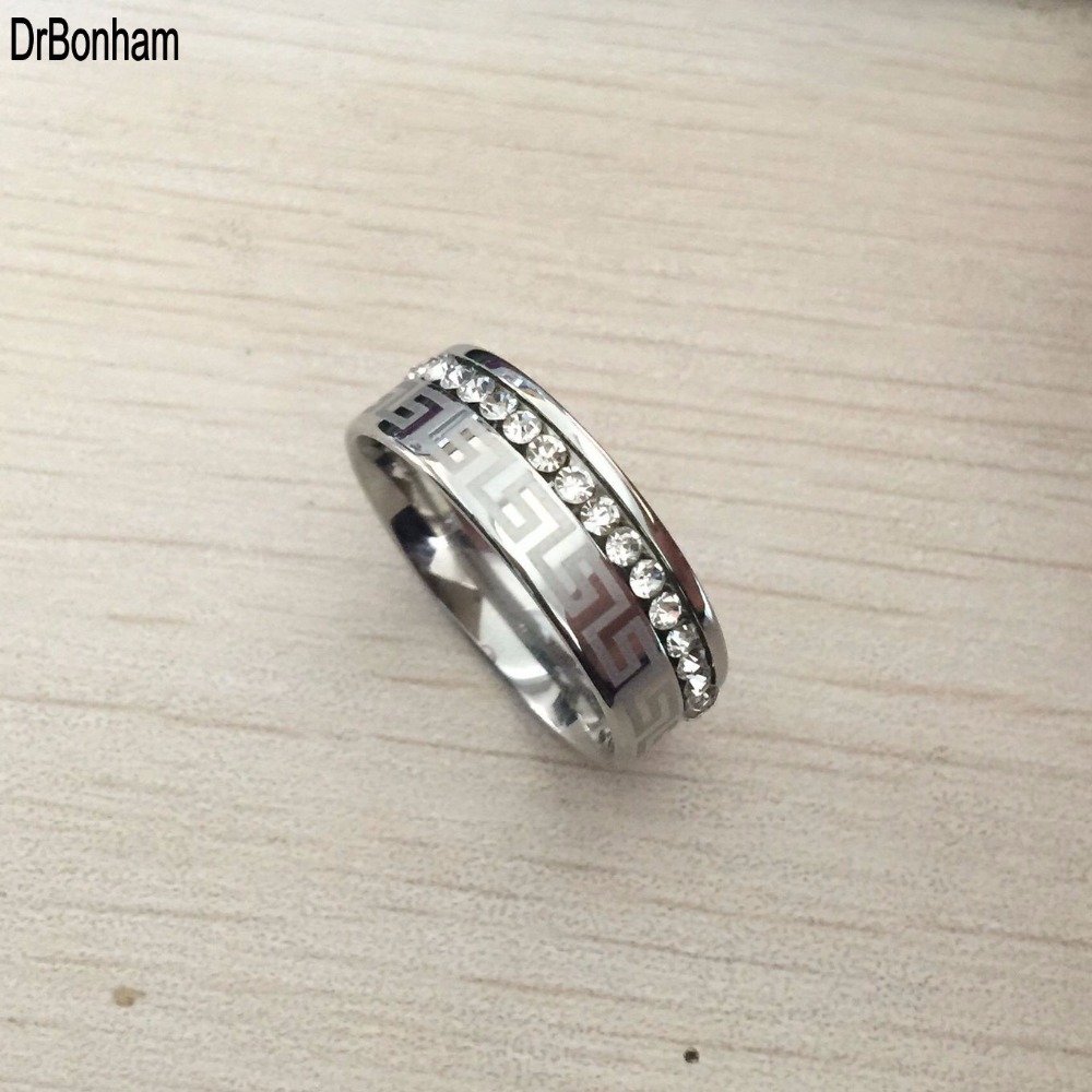 high quality silver color simple style crystal stainless steel rings for women greek key men wedding band rings wholesale - Simple Wedding Ring high quality silver color simple style crystal stainless steel rings for women greek key men wedding band rings wholesale - Simple Wedding Ring