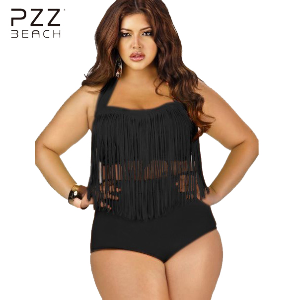 Plus Size Swimwear Bikini Set Sexy Women High Waist Swimsuit Tassel Swimwear Bikini Push Up Biquinis Big Size L-3XL