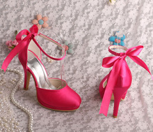Bride Collections Women Wedding Shoes Small Size Lace up Sandals Fuchisa