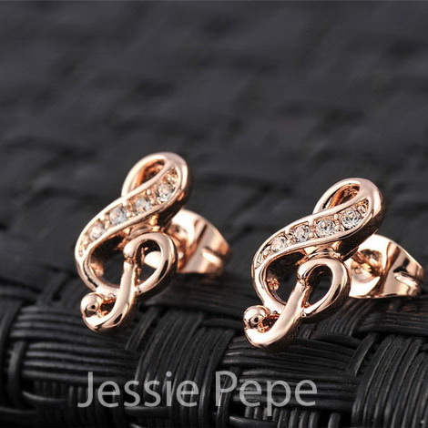 Italina Music Note Stud Earrings With Austrian Crystal Stellux Zirconia 18K Real Gold Plated #JP RG85686