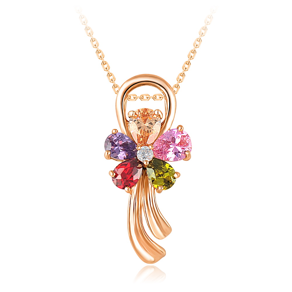 Necklace High Quality Cute Flower Crystal Pendant Necklaces Pendant Necklaces 18K Gold Plated Wedding Jewelry CNL0030