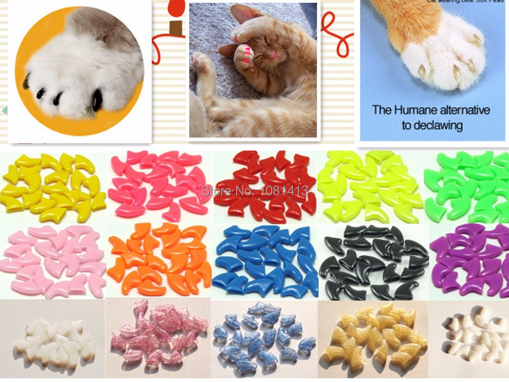 100pcs / lot Cat Nail Caps Soft Paw Silicon Nail Protector with 5x