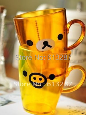 Kawaii Rilakkuma Bear Yellow Chicken Size 10 8CM Acrylic Face Cup Mugs Washing Water Cup Mug