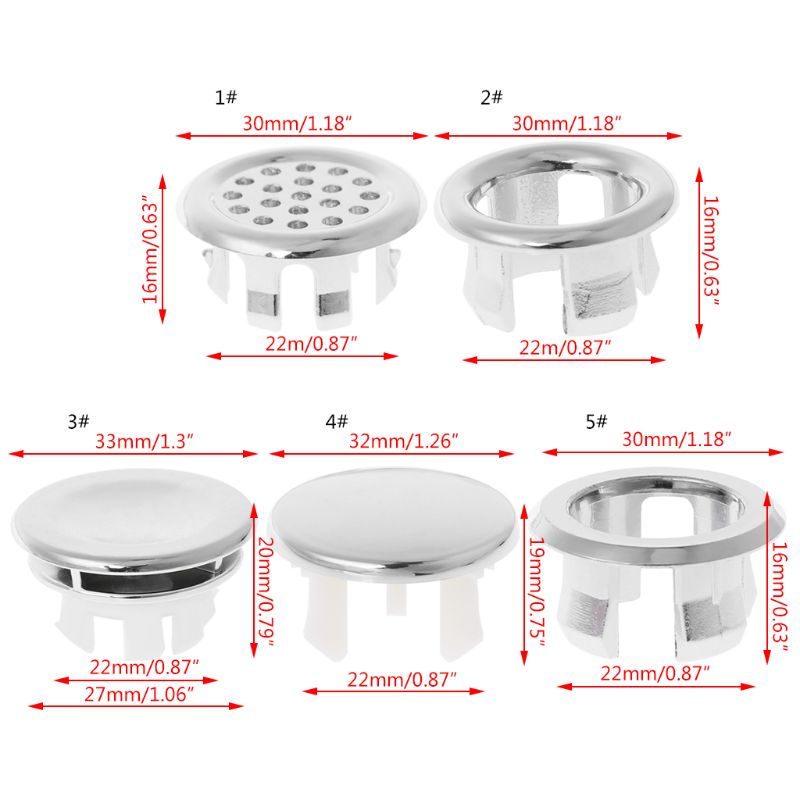 Bathroom Basin Sink Overflow Ring Six foot Round Insert Chrome Hole