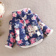 girls warm coat 2015 new baby winter long sleeve flower jacket children cotton padded clothes kids