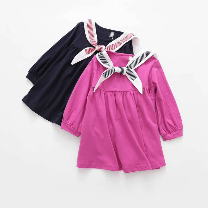 BK-473, 6pcs/lot, sailor, Children girls dress, long sleeve bow dress