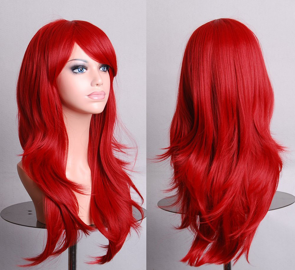 Harajuku Cosplay Wig Red High quality 70CM Curly Wave Hair Long Synthetic hair pad Perruque peluca