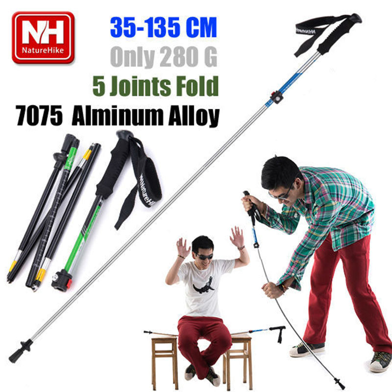 1 PC Naturehike Alpenstock Super Light 7075 Aluminum Alloy EVA handle 5 section Adjustable Canes Hiking