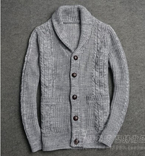 Mens Cardigan Sweater 2015 Autumn Winter New Fashion Shawl Collar Cable Knit Wool Cardigan Free Shipping