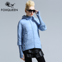 Foxqueen 2016 Spring New Women Long Jacket Hooded Padded Cotton Coat High Quality Thin Bomber Jacket