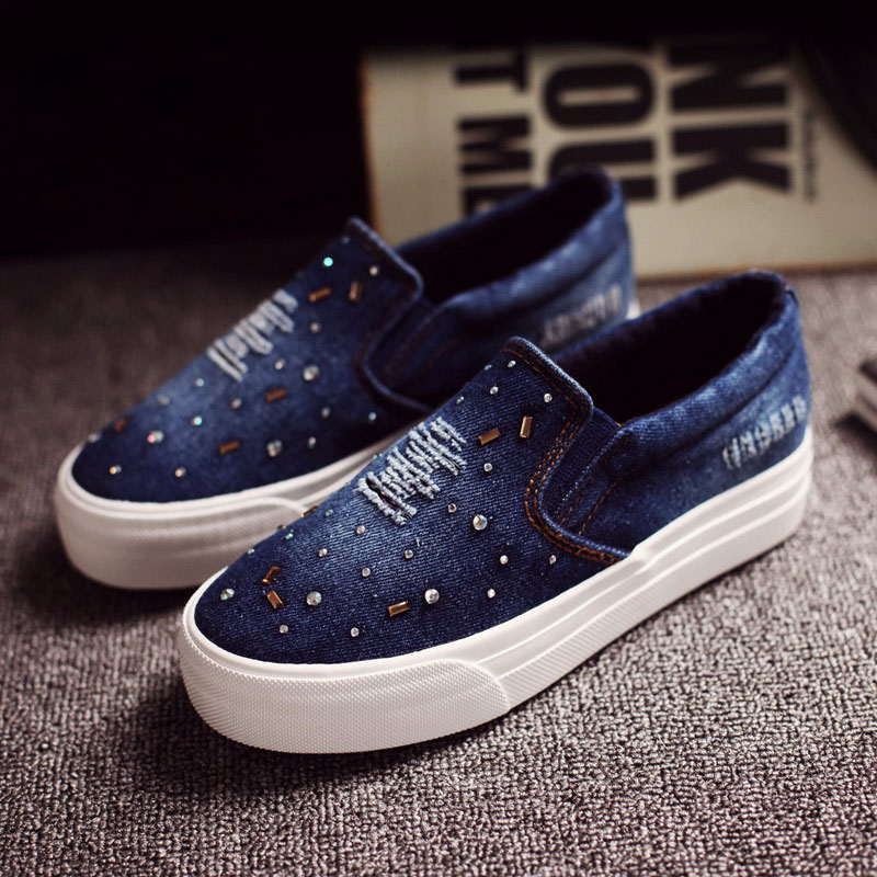 Aliexpress.com Comprar Zapatos planos de Las Mujeres 2016 Señoras Del Verano Alpargatas Slip On Causal Denim Diamante Pisos Sapatos Femininos zapatos mujer