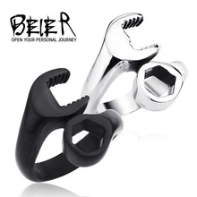 Two colore Black/white Wrench Man rings jewellery Stainless steel ring fashion 2014 fine jewelry free shipping SMT-01 FS