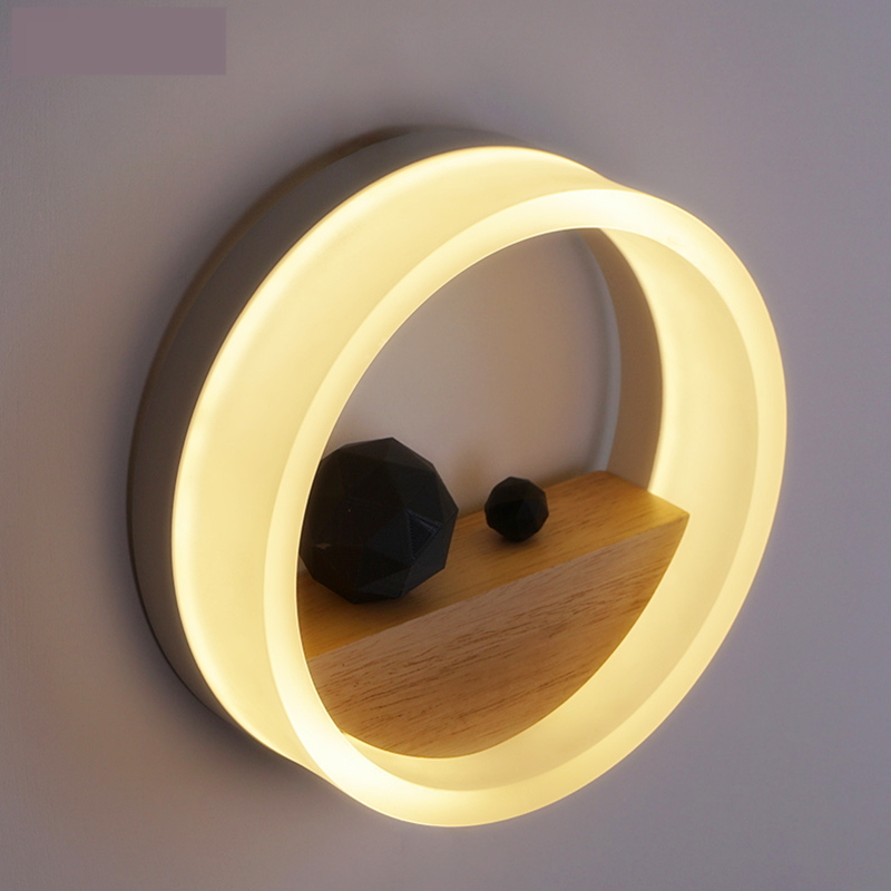 Modern Wall Sconce Wood/Acrylic Led Wall sconce Bedside ReadingLamp Round shape Warm White Led Bedroom Lighitng