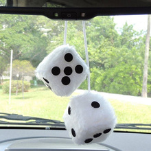 2pcs/lot Hot White Car Hanging Mirror New 2.75” Plush Fuzzy Funny Dice good quality and free shipping