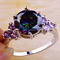 Wholesale Mysterious Round Cut Rainbow Topaz & Amethyst 925 Silver Ring Size 6 7 8 9 10 11 12 Fashion New Jewelry Free Shipping