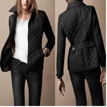 2015 Autumn Winter New European American style Cotton Small grid lady Jacket Fashion Slim Fit Coat