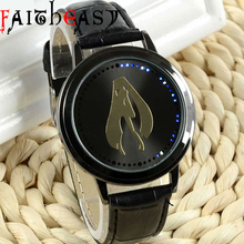 Black Leather Sailor Moon Bule LED Watch Man Woman Quartz Wrist Watch Fashion 2016