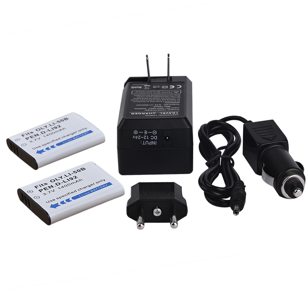 (Pack 2) 1400mah LI 50B Rechargeable Battery charger For Olympus LI 50B