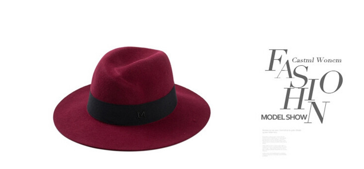 Wide Brim Panama Hats For Women M Letter Wool Fedora Hat Female Sombreros Black Church Hats For Girls Fashion Caps For Girls (10)