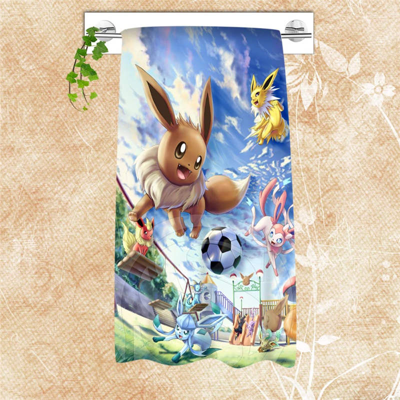 Custom Big Size 140x70cm Cotton Bath Towel Hot Cartoon Pokemon Eevee Popular Shower Towel For your family SQ0708