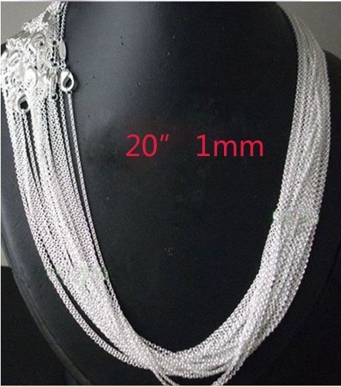 New  FREE SHIPPING wholesale 10pcs 925 sterling Silver 1mm Rolo Chain 20 inch silver necklace