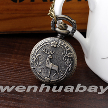 Fashion Vintage Small Deer and Plum flower Pocket Watch Steampunk Necklace Pendant Pocket Watch men’s women’s Gift P343
