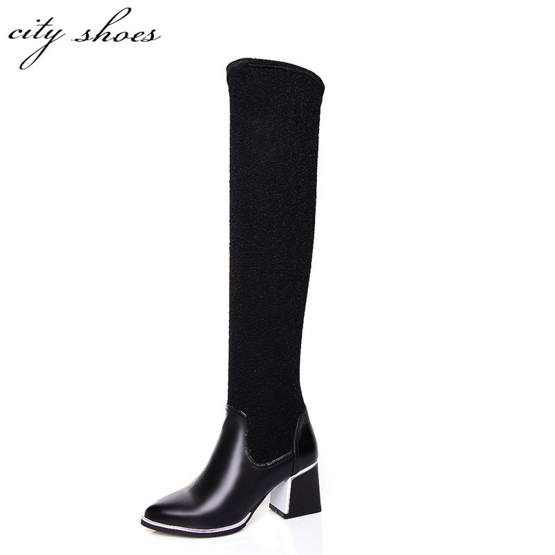 2015 New Winter Women Over Knee Black Boots Fashion Ladies Square