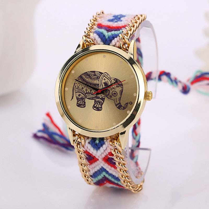 Women Elephant Pattern Weaved Rope Band Bracelet Quartz Dial watch Gift